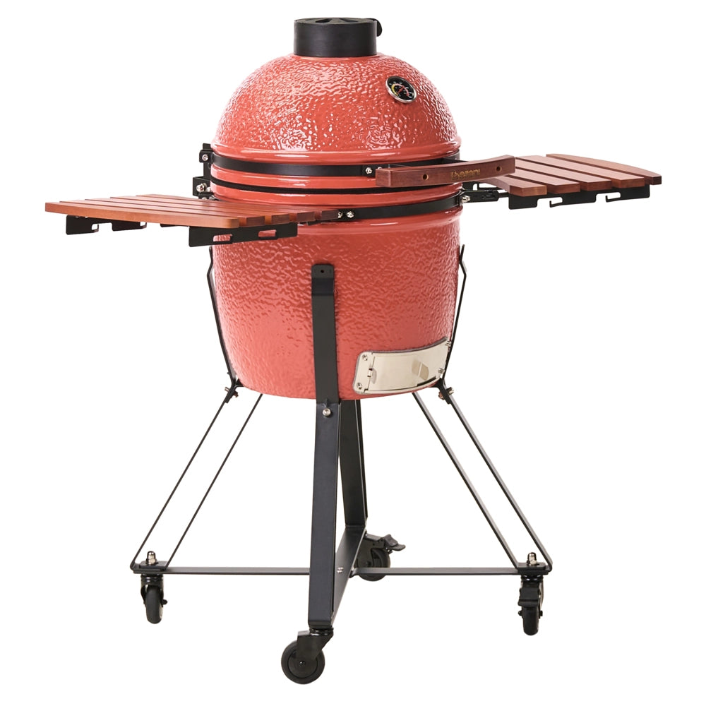 Mini barbecue da esterno in ceramica a carbone con coperchio termometro e griglia di cottura colore rosso