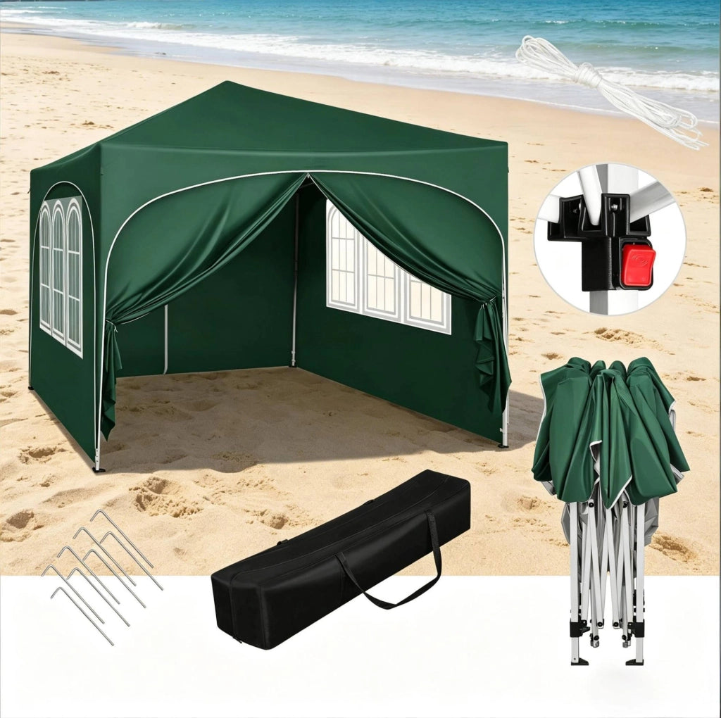 Gazebo pieghevole 3x3 m verde con 4 pareti laterali