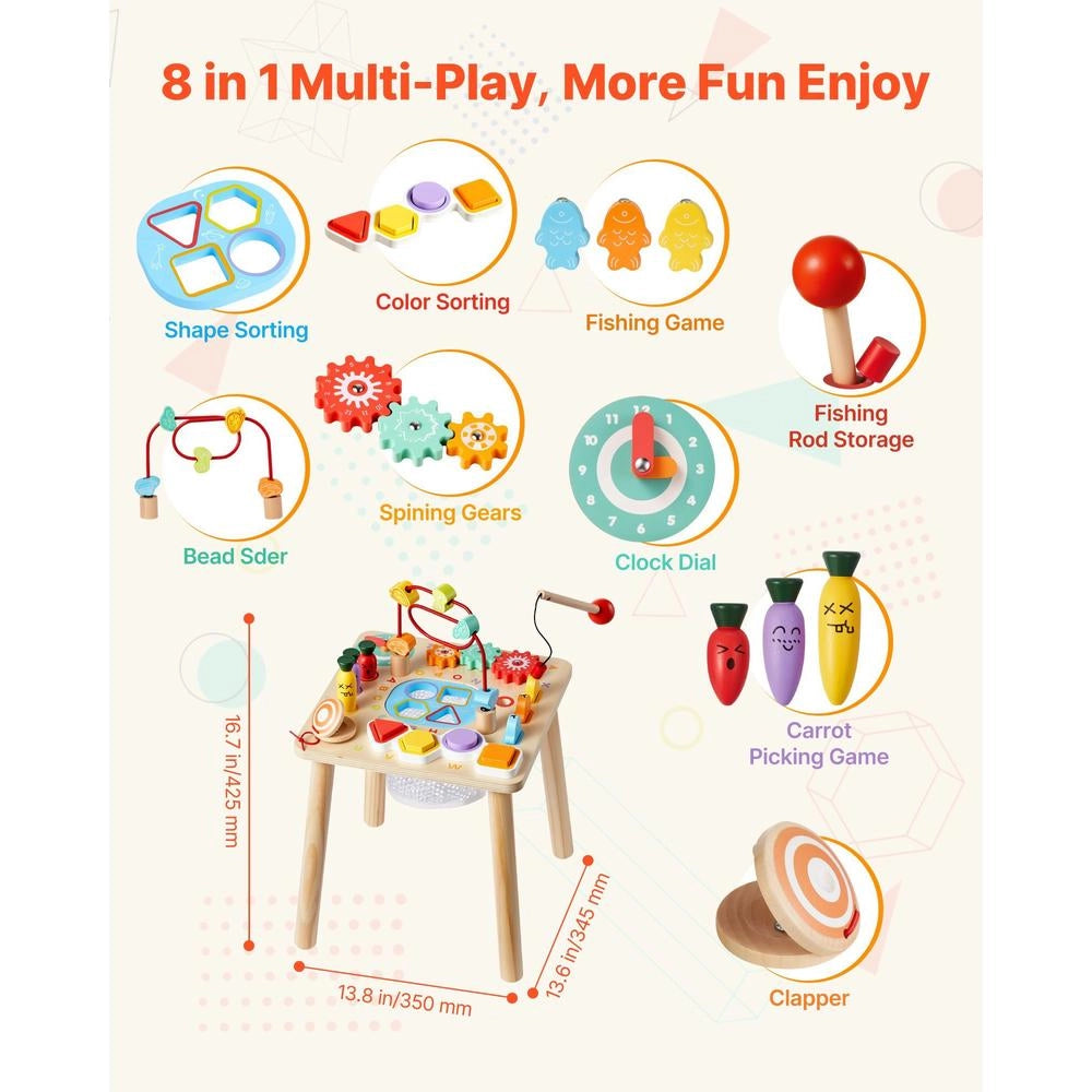 Tavolino Multiattivita Interattivo Bambini Piccoli Legno 6-36 Mesi Evolutivo 320x320x465mm
