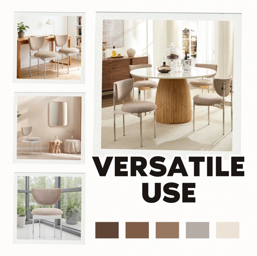 Set di 2 sedie da pranzo in stile scandinavo con struttura in acciaio inox e rivestimento in tessuto, misure compatte 78x60x56 cm, colori Khaki e Crema