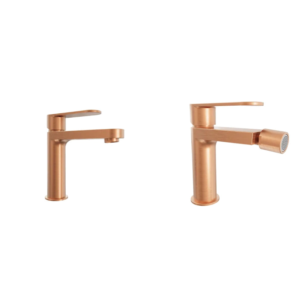 Coppia miscelatori lavabo 16cm e bidet rame spazzolato senza scarico | Margot