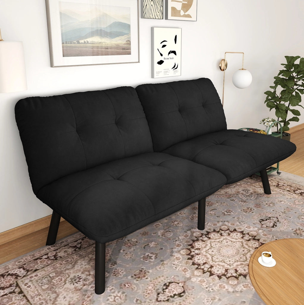 Divano Letto Moderno Pieghevole 2 Posti con Rivestimento in Velluto Nero e Funzione Letto Salvaspazio