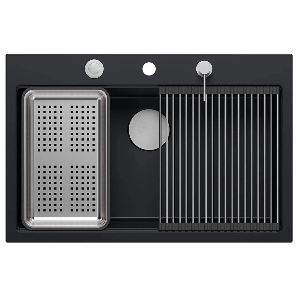 Lavello In Granito Marc 110 Workstation Black Tappo rame spazzolato