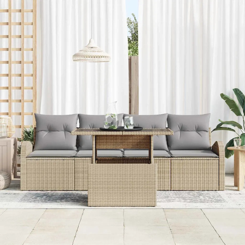 Set Divano da Giardino con cuscino 5 pcs Beige Poly Rattan