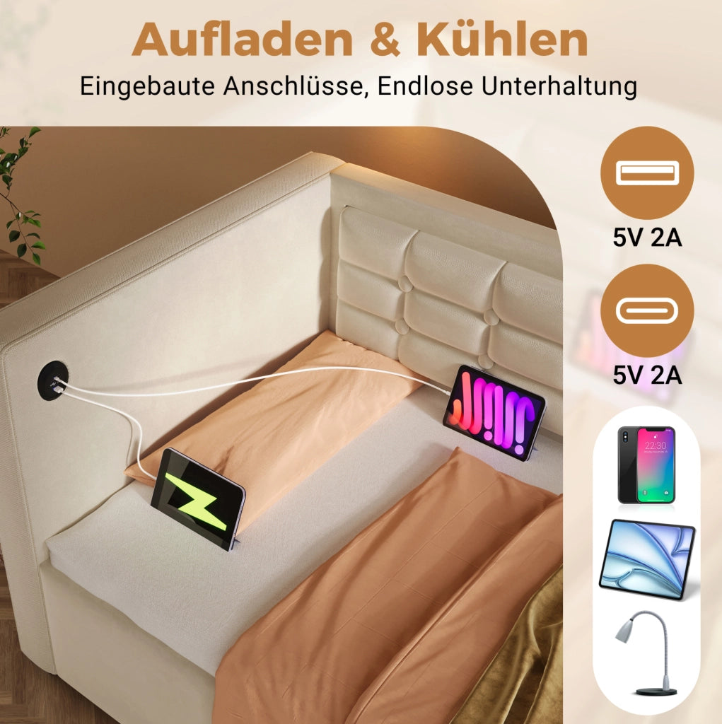 Divano letto singolo 90x200 cm con contenitore e ricarica USB-C