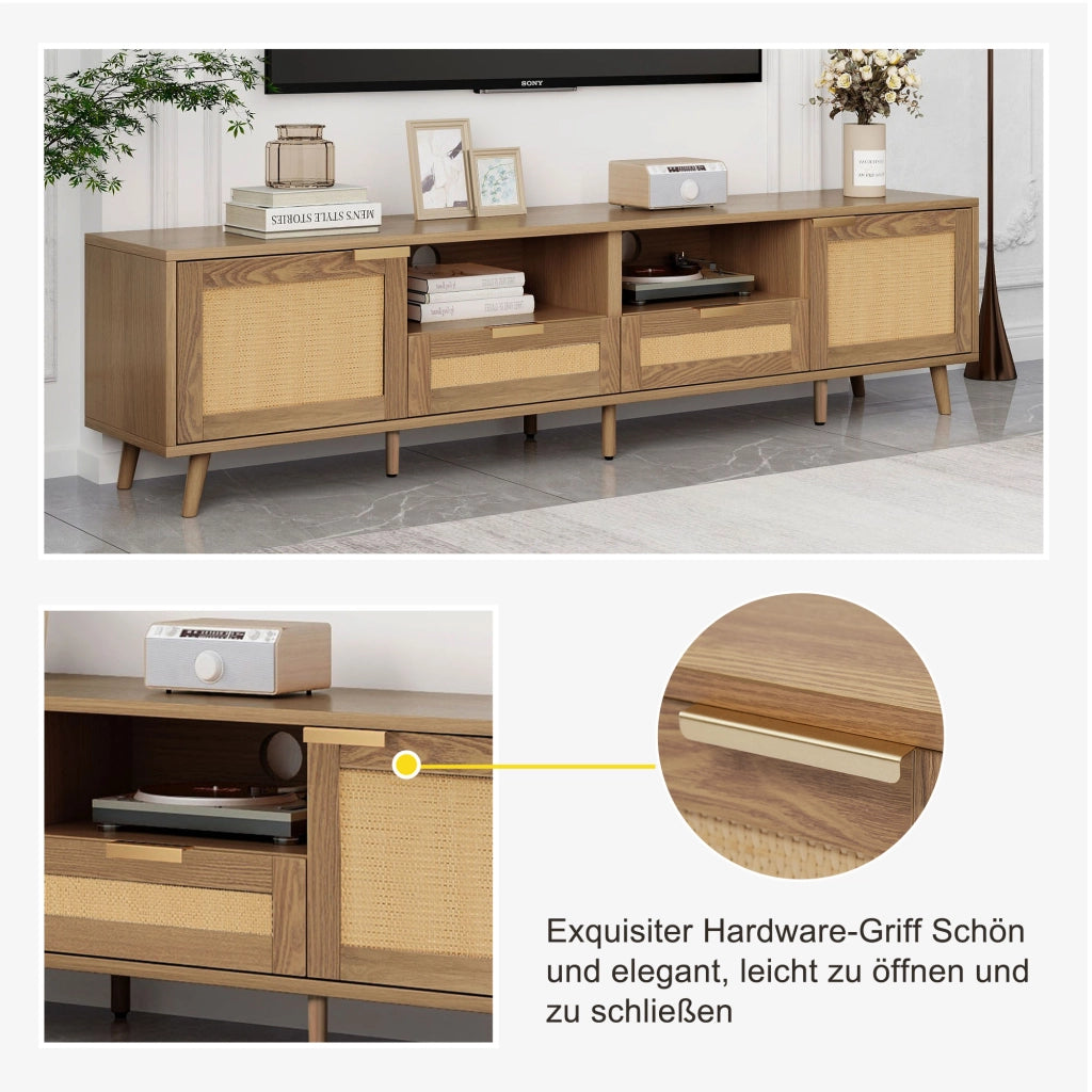 MOBILE TV 200x37x49 cm color rovere in pannello truciolare con rattan sintetico
