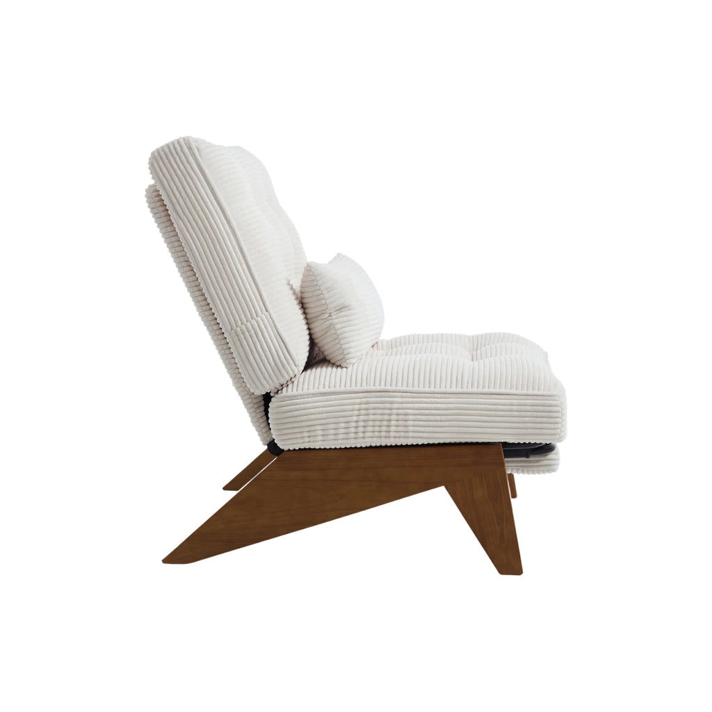 Poltrona Relax Reclinabile con Poggiapiedi e Cuscino Lombare Comfort Ergonomico Piedi in Legno in Velluto a Coste Beige