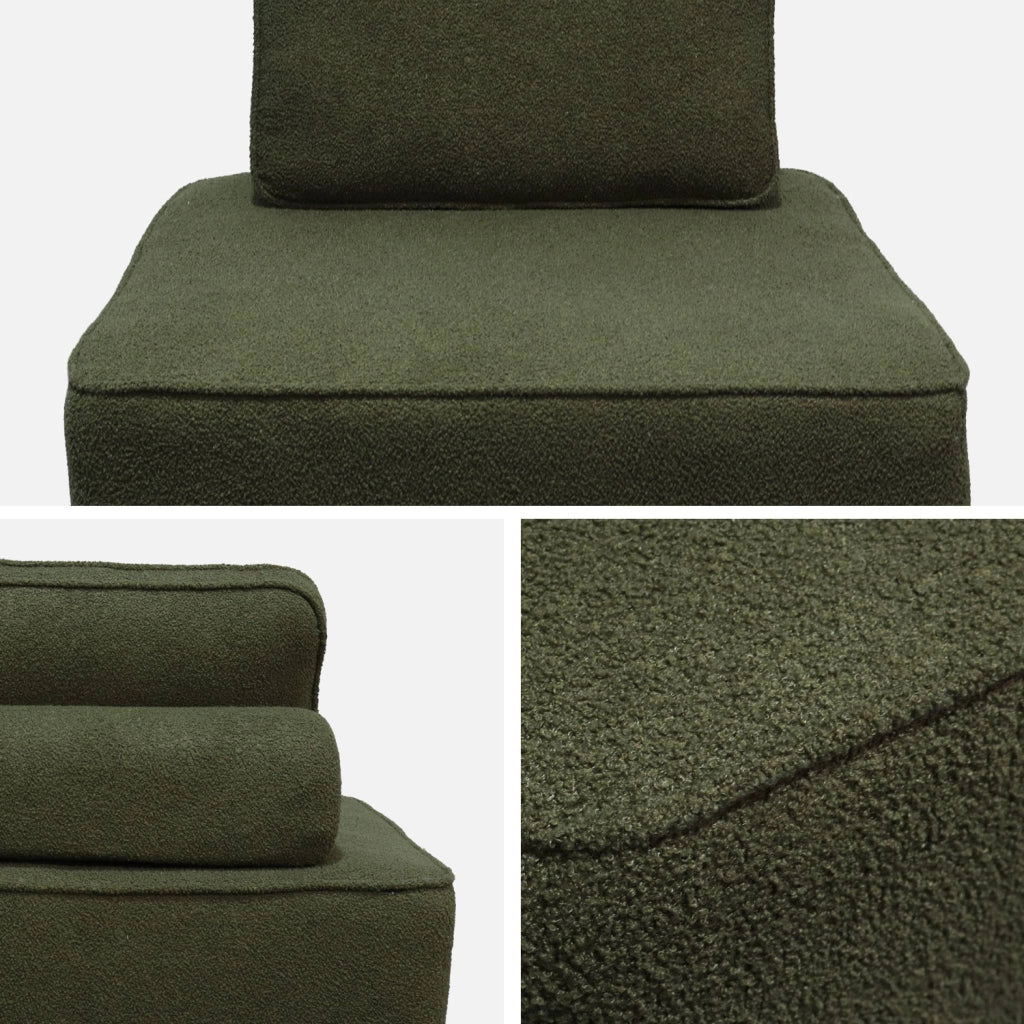 Divano modulare in bouclé, 3 posti, verde kaki