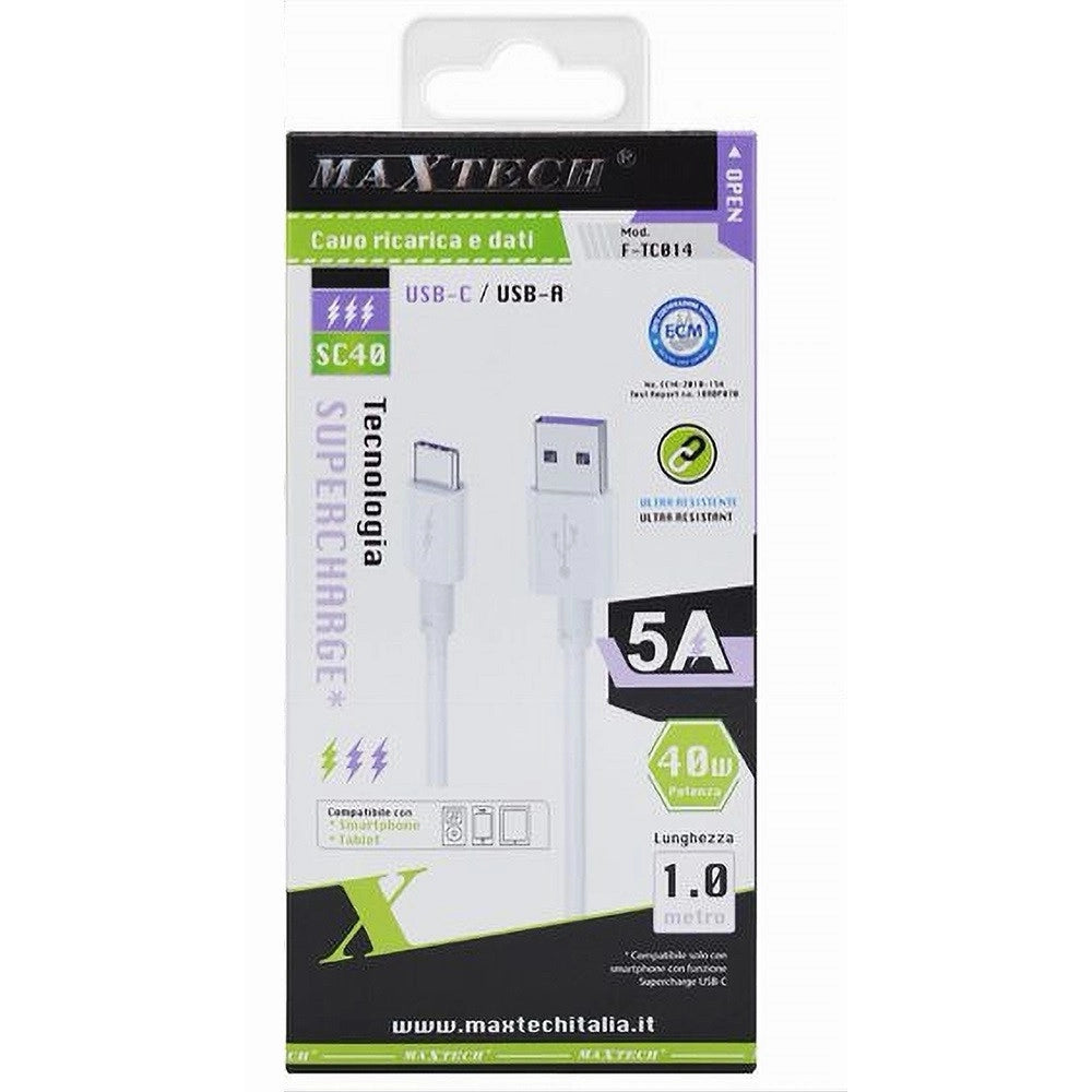 Trade Shop - Cavo Type-c 1mt Supercharge Ricarica Rapida 5a Dati Smartphone Maxtech F-tc014 -