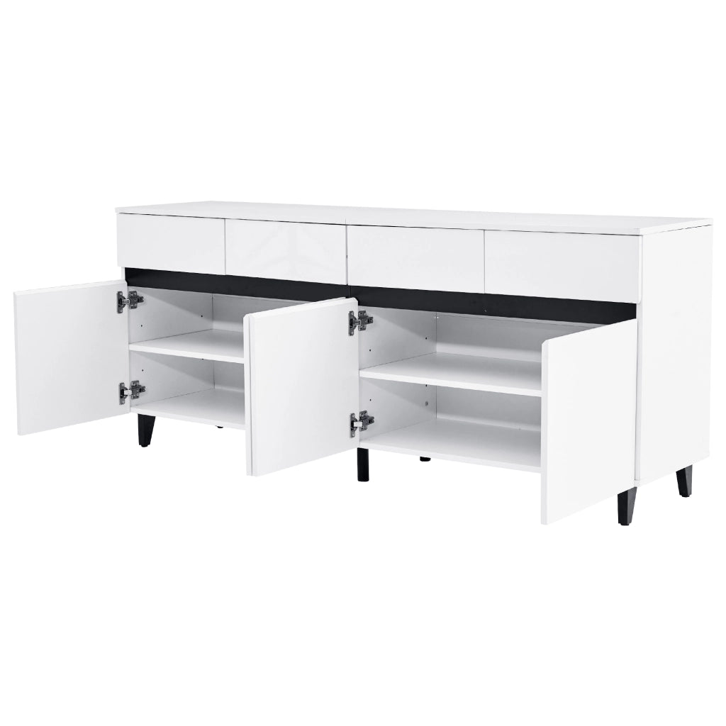Credenza Bianca Lucida Mobile Buffet 160 cm con 4 Cassetti e 2 Ante