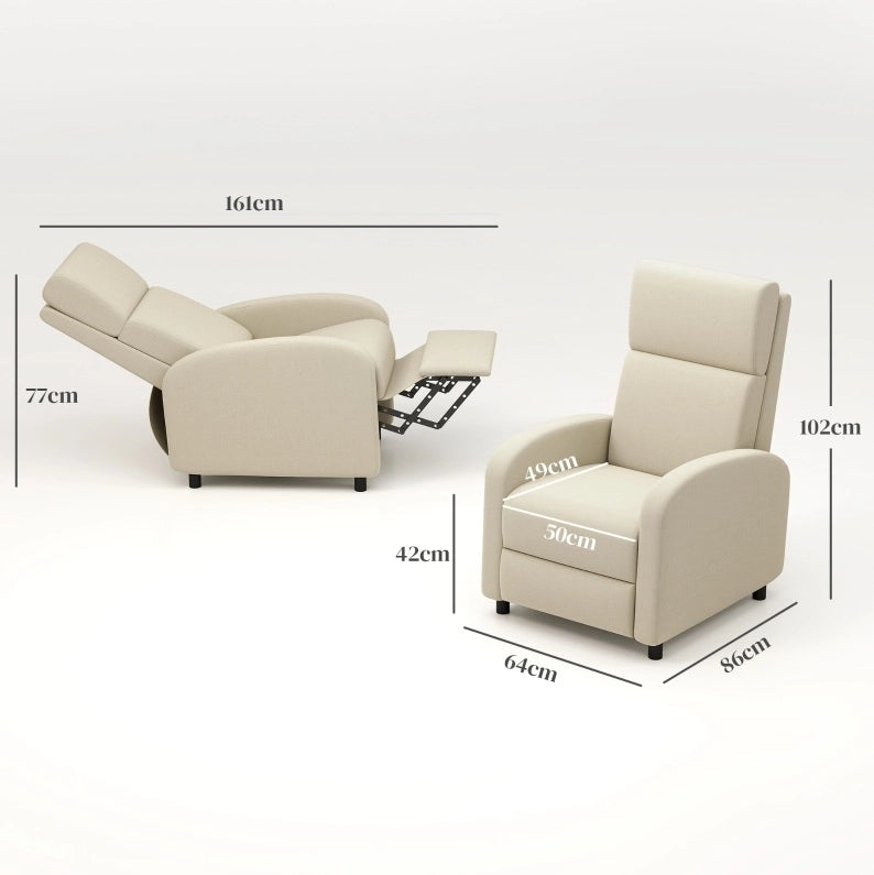 Poltrona Relax con Funzione Lettino in Tessuto Cordato Crema con Poggiapiedi, Capacità 120 kg, Ideale per Soggiorno