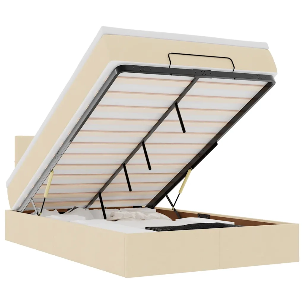 Pouf Letto con Materasso e LED Crema 120x190cm in Tessuto