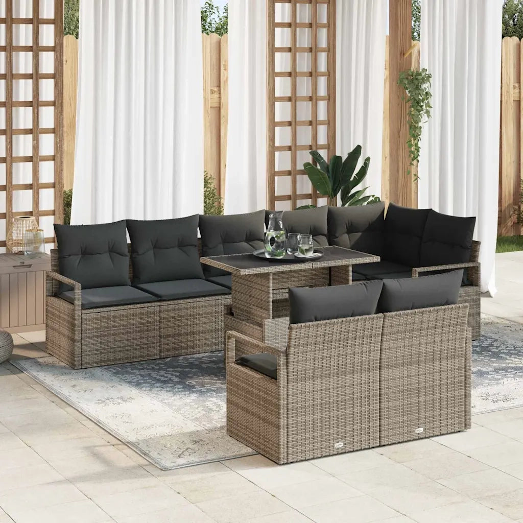 Set Divano da Giardino con cuscino 9 pcs Grigio polyrattan