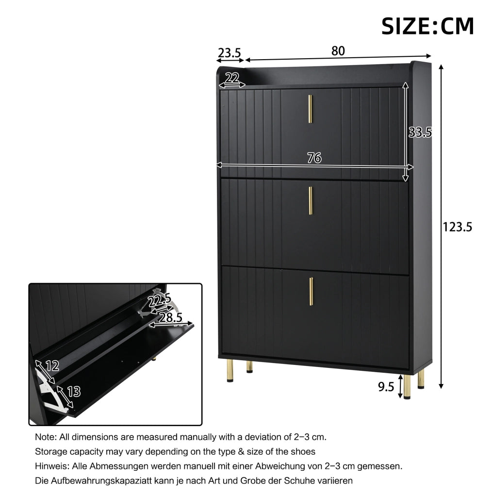 Set di 2 scarpiere in MDF nero con ripiani regolabili; 80 ¡Á 23 ¡Á 123.5 cm