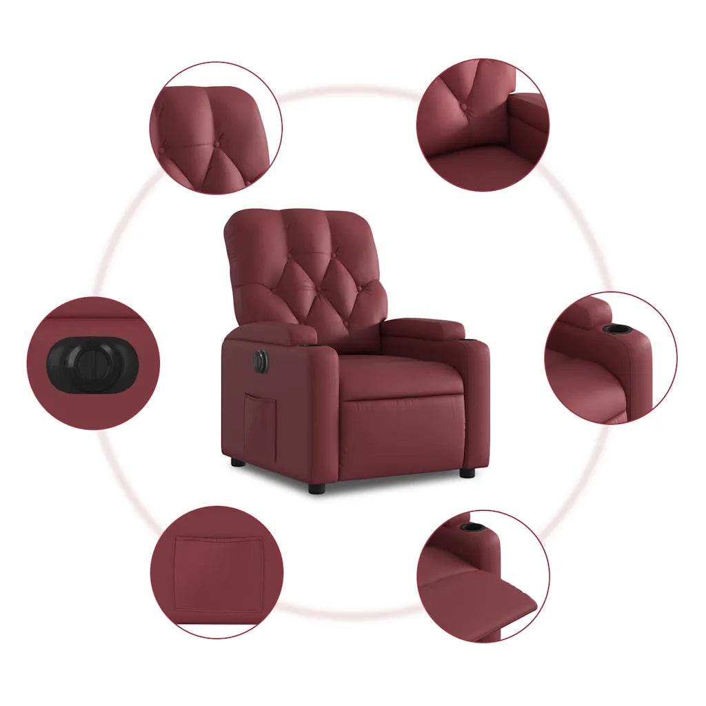 Poltrona | Sedia Relax Reclinabile Elettrica Rosso Vino in Similpelle