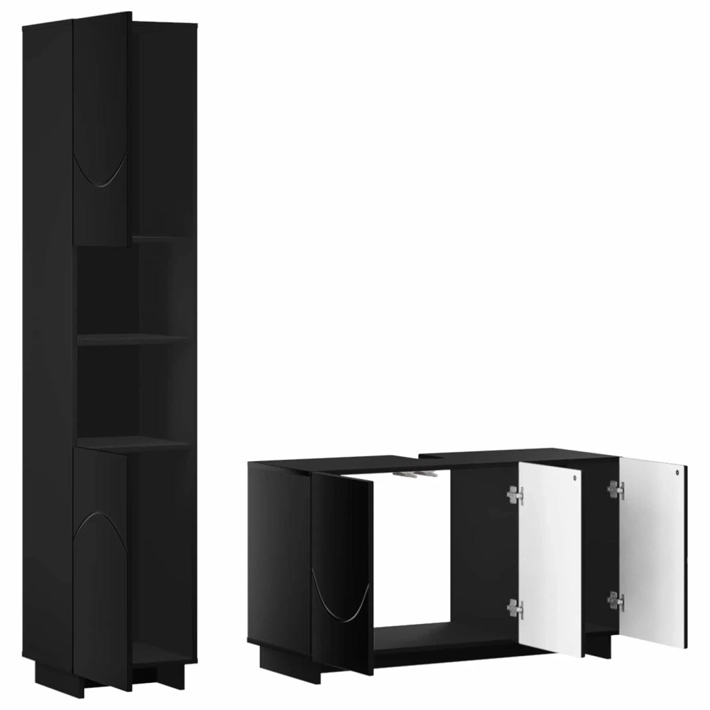 Set mobili da bagno 2 pz Nero Legno ingegnerizzato 3433092