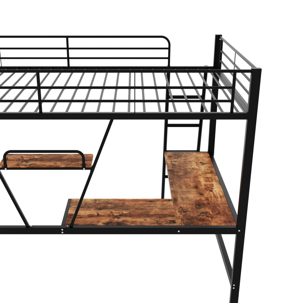 LETTO a soppalco 90x200 cm in metallo nero con scrivania a L e ripiano