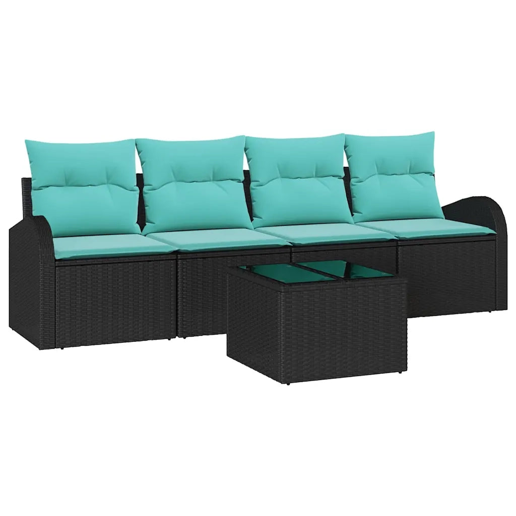 Set Divano da Giardino 5 pcs Nero e Turchese polyrattan 3354585