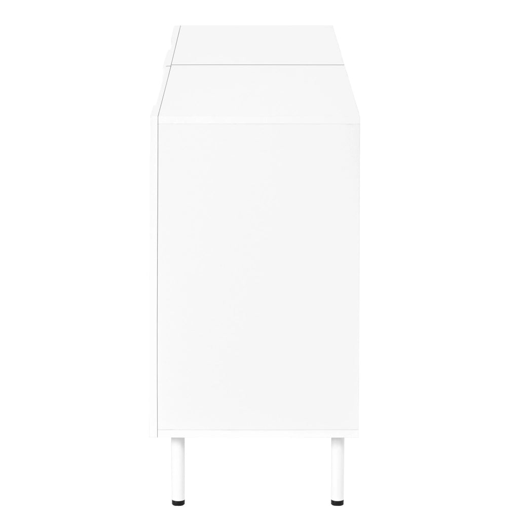 Sideboard moderno 140x40x77;5 cm con 4 ante; push-to-open; MDF e PB; bianco