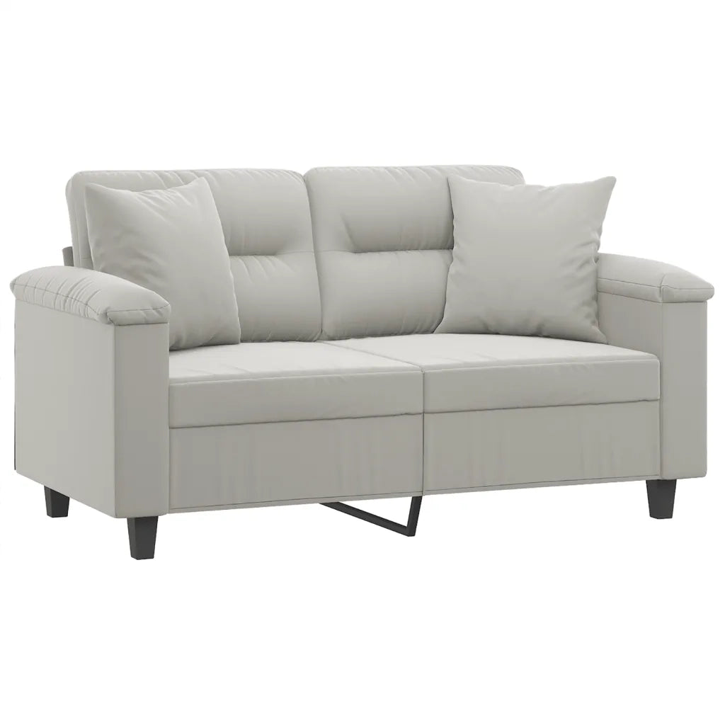 Divano 2 Posti Cuscini-Sofa 2 Posti con CusciniGrigio Chiaro 120 cm Tessuto Microfibra