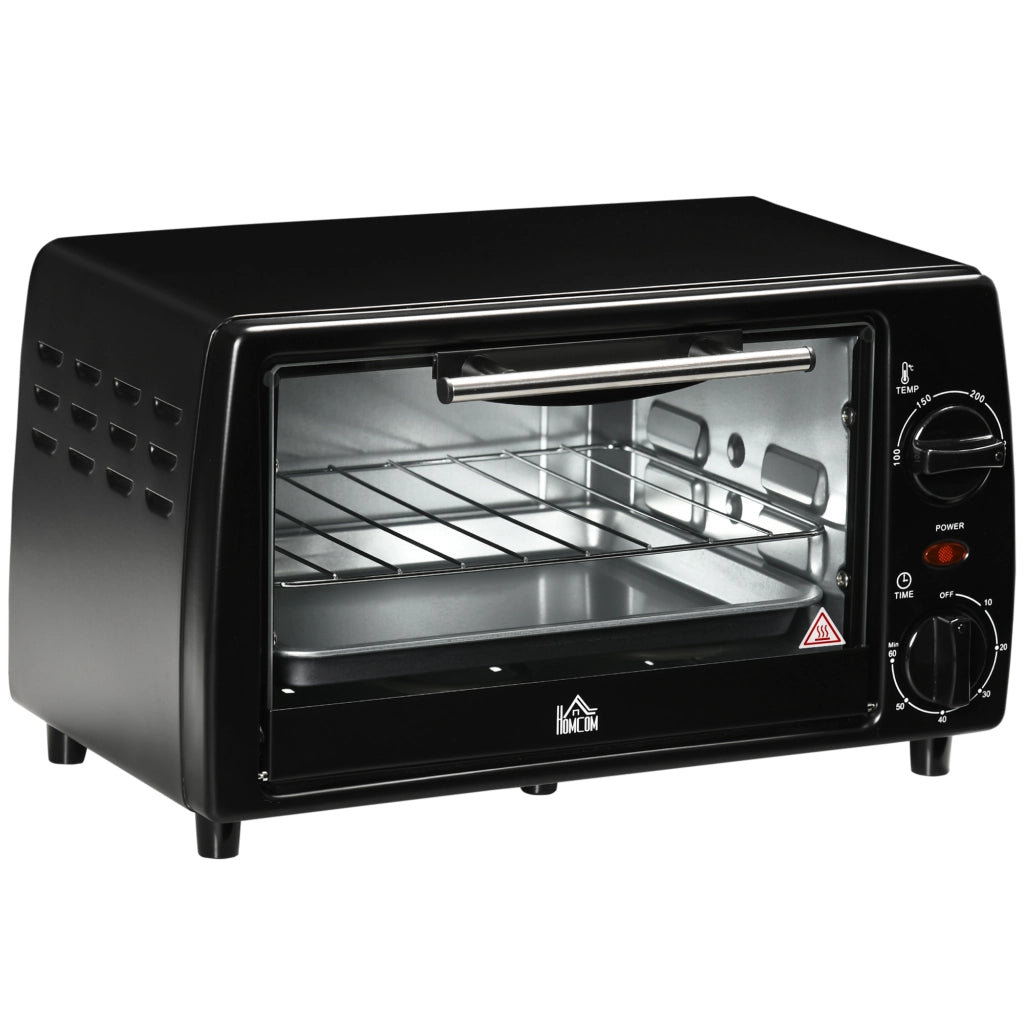 Mini forno 10L 750W fino a 230¡ãC con timer da 60 minuti, piccolo forno elettrico con teglia e griglia, 36,5x26x22 cm, nero
