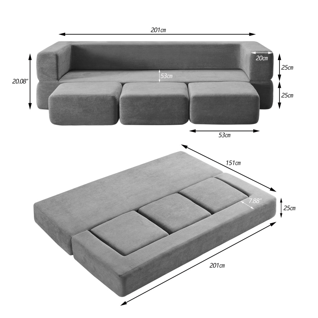DIVANO LETTO Modulare in chenille e schiuma Grigio