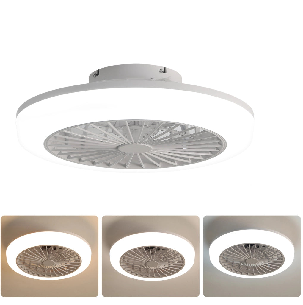 Ventilatore da soffitto senza pale 18" con luce dimmerabile e telecomando, design bianco moderno per camere da letto e cucina