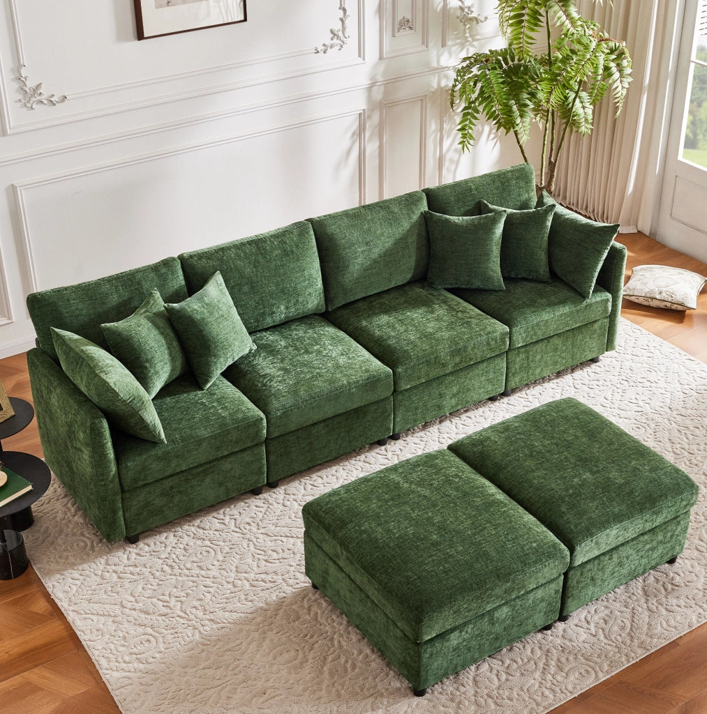 Divano modulare trasformabile in U e L 278x161x81 cm in ciniglia verde