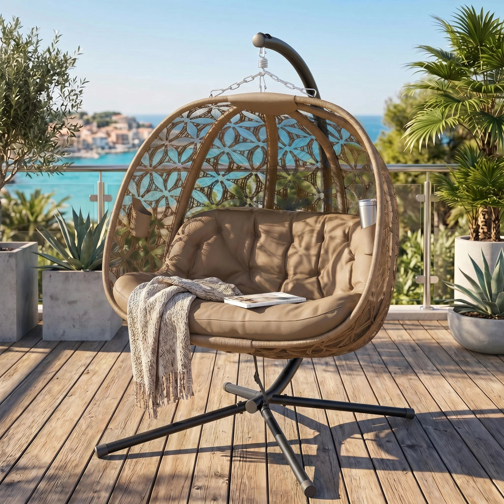 Poltrona sospesa a due posti con cuscino e supporto bevande ¨C Zephmum ¨C Grigio