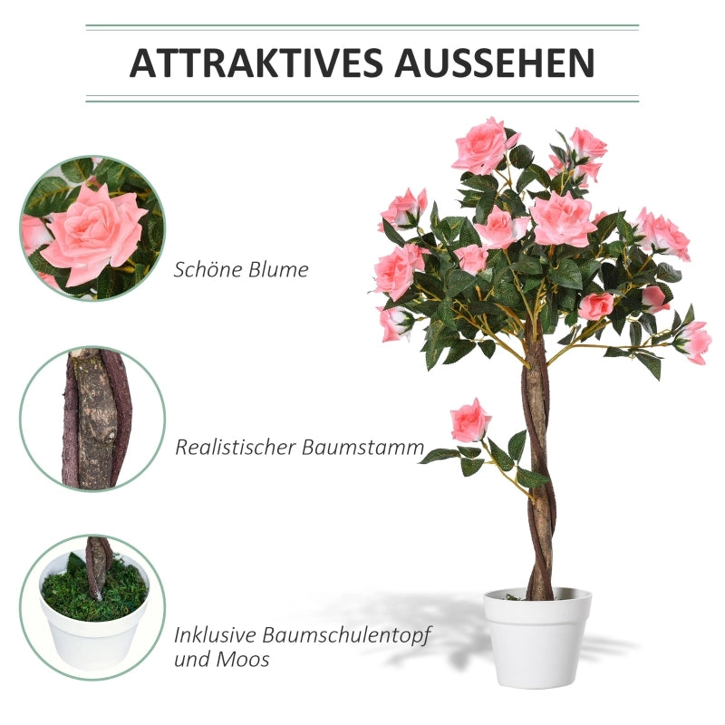 Albero artificiale di camelia rosa in plastica PE con vaso; foglie effetto seta e tronchi realistici; 90 cm