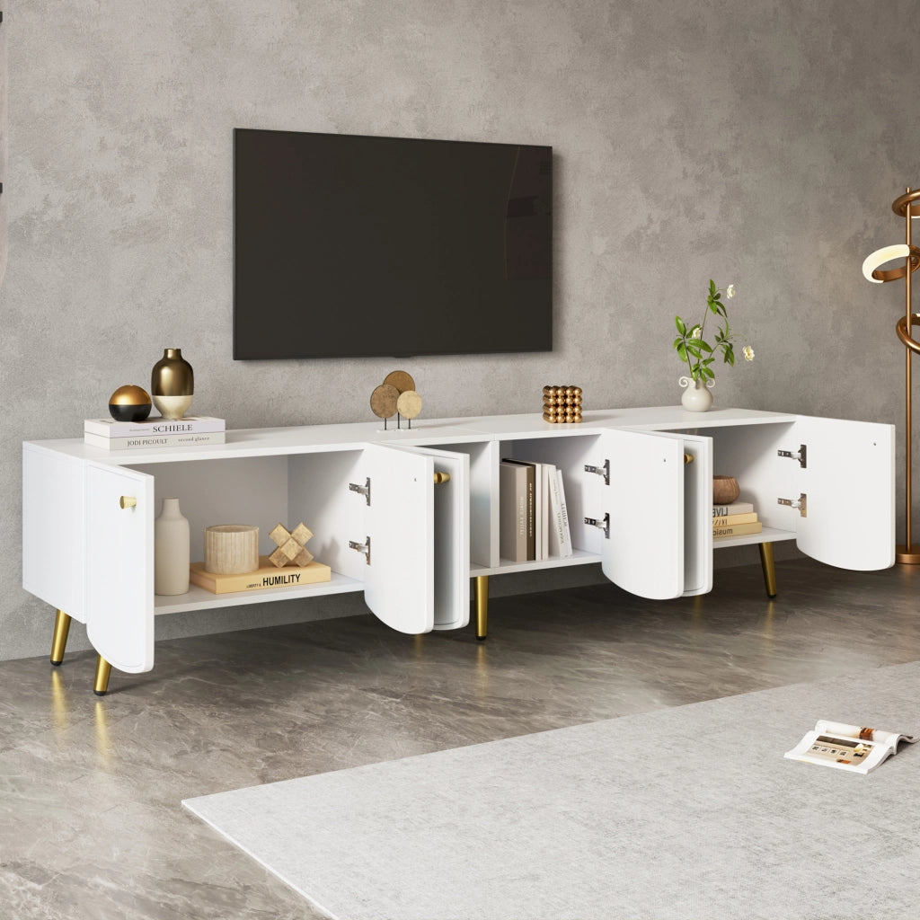 Mobile TV 180 cm con 6 ante in truciolare bianco e oro HOMVRA