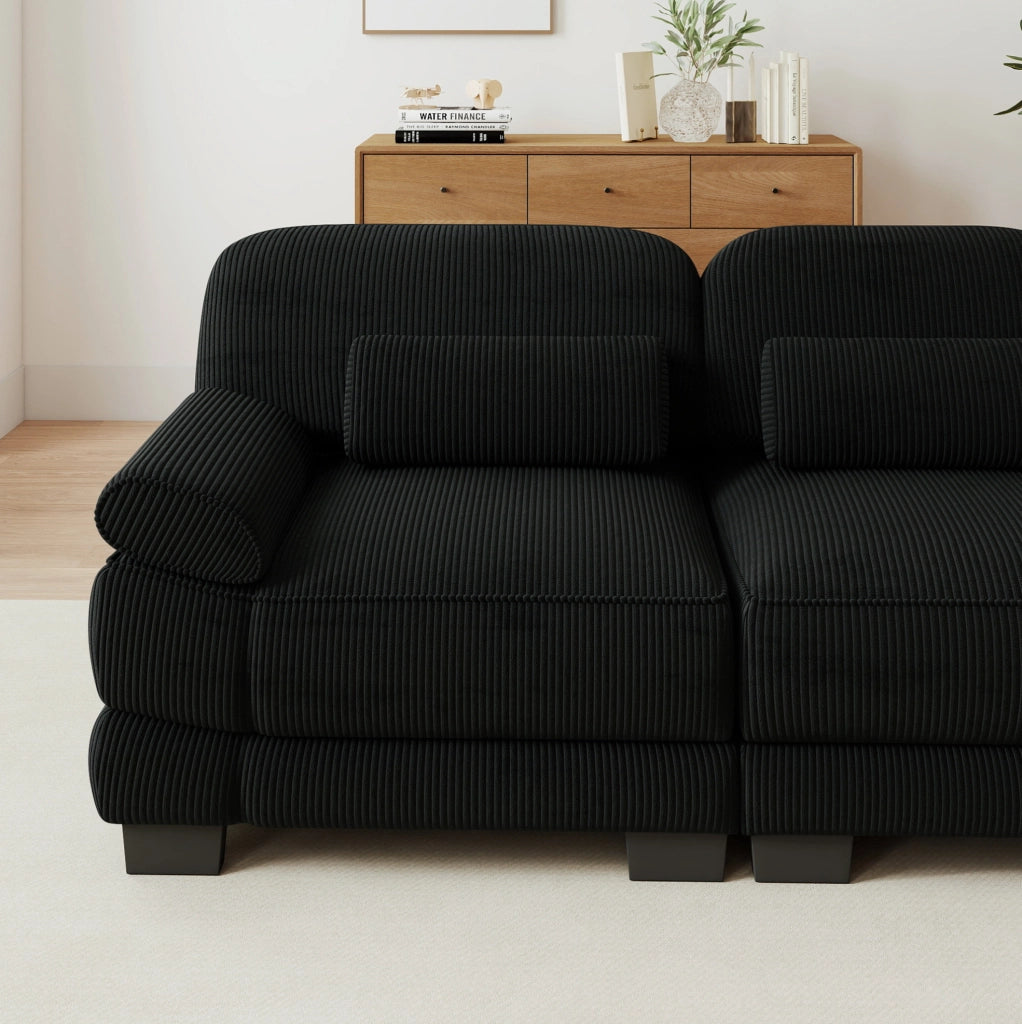 Divano modulare 3 posti in velluto a coste nero; 265x88;5x94 cm
