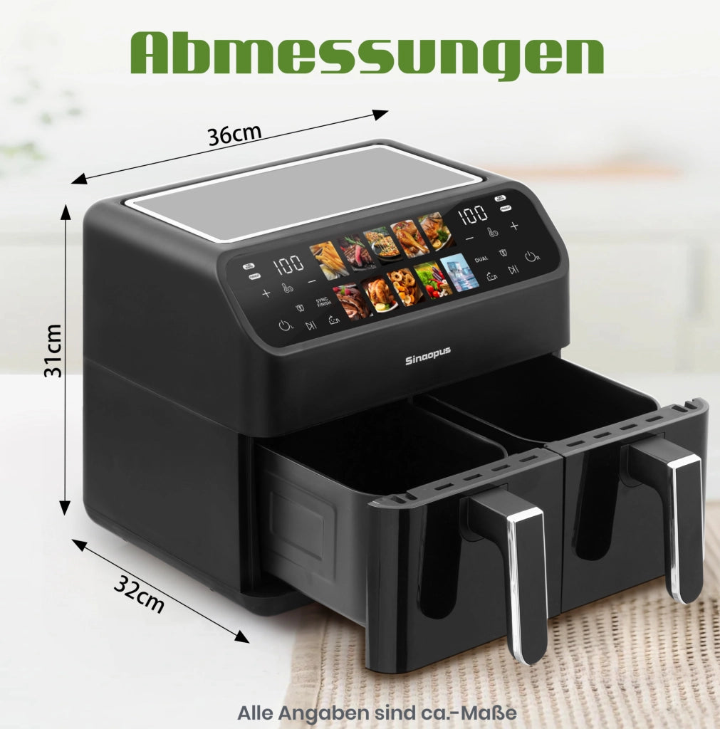 Friggitrice ad aria 9 L nera in ABS e PC, doppio cestello e display LED