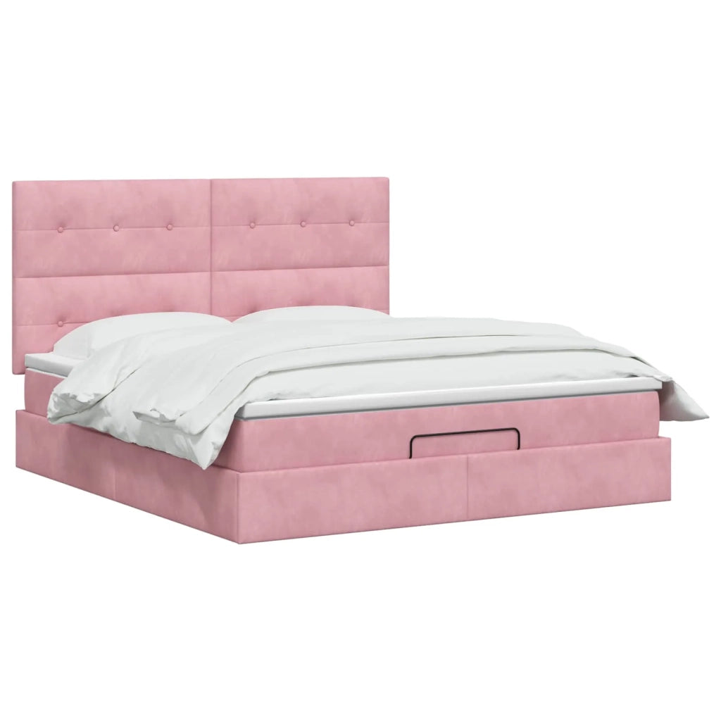 Letto ottomano con materasso Rosa 140 x 190 cm Velluto 3457724