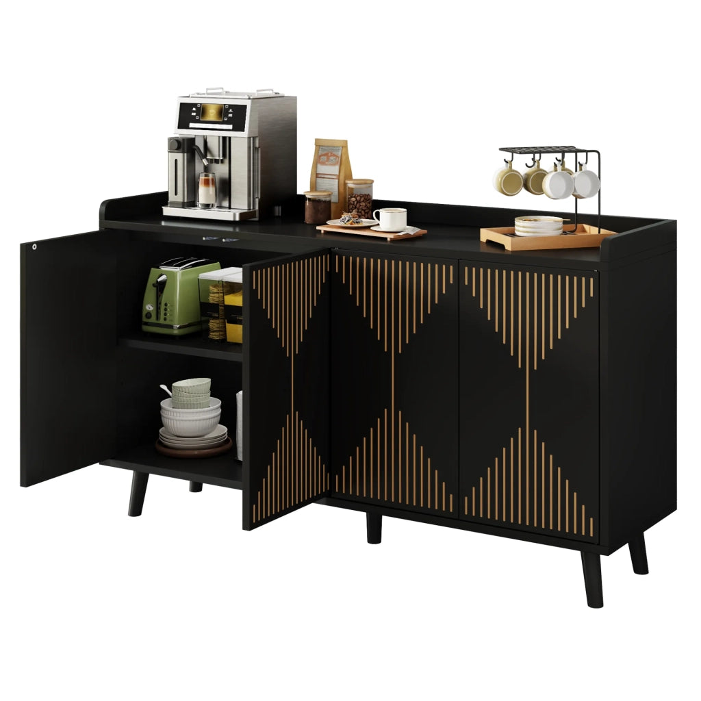 Mobile da cucina e soggiorno, 140x40x84 cm, con 4 ante e ripiani regolabili