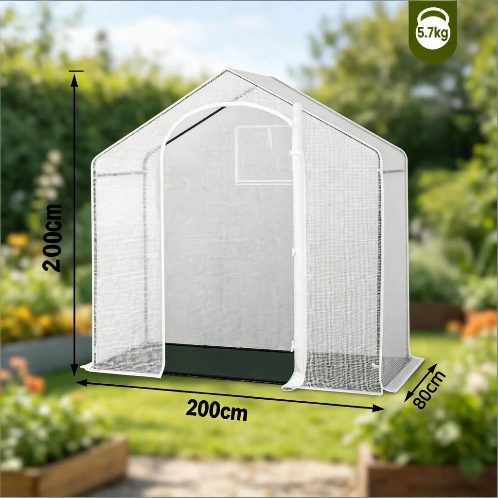Serra a tunnel con telo in PE 140 g/m² e struttura in acciaio bianca con apertura avvolgibile 200 × 80 × 200 cm