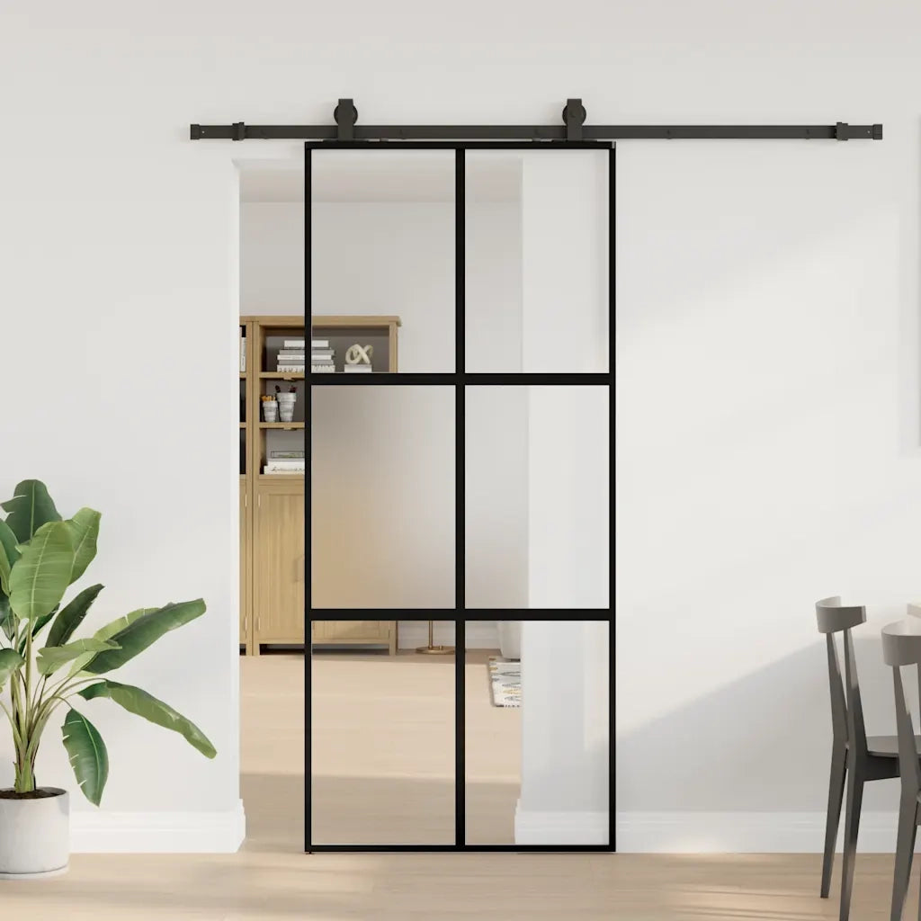 Porta Scorrevole Set Ferramenta Nera 90x205 cm Vetro Temperato 3375884