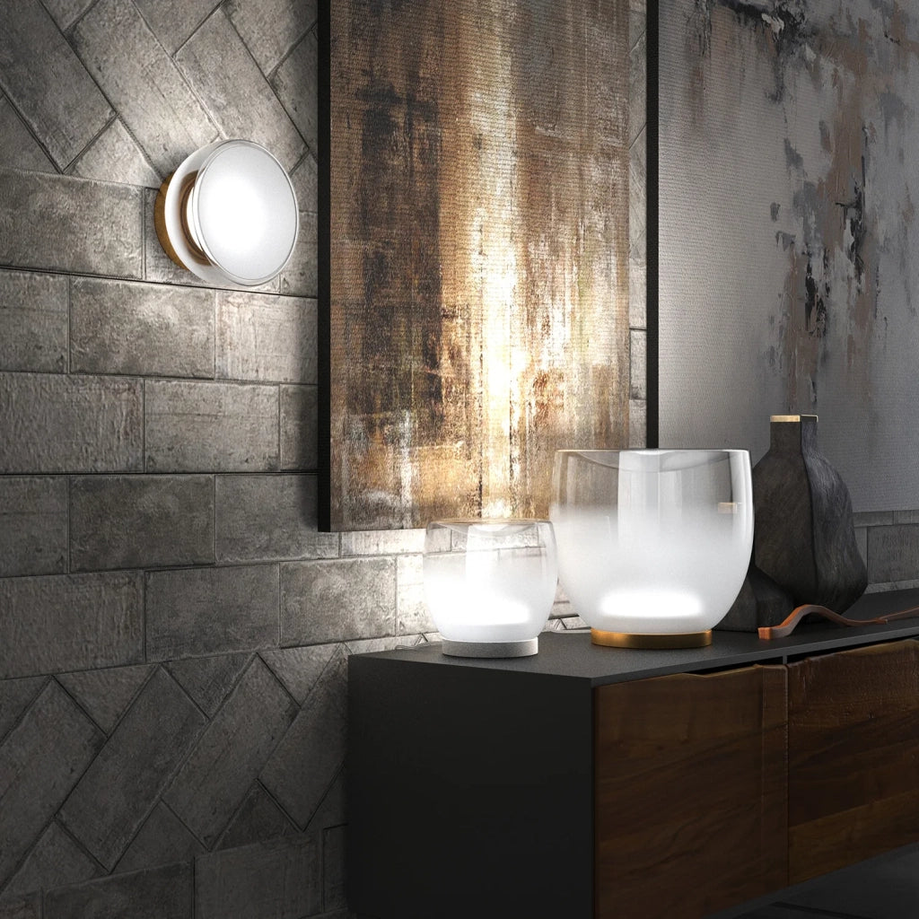 Abatjour Contemporaneo Drum Metallo Oro Vetro Bianco 1 Luce Led 12W Calda