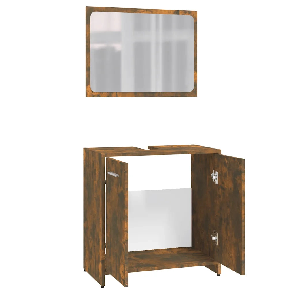 Set di Mobili da Bagno | Armadio da bagno Rovere Fumo in Legno Multistrato