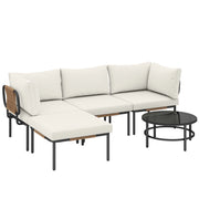 Set 5 Pezzi da Giardino Modulabile con Divano a L Tavolino e Cuscini in Rattan Cachi