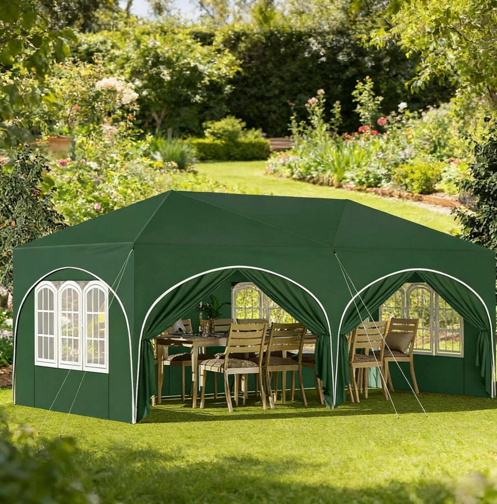 Gazebo pieghevole verde 3x6 m con 6 pareti laterali
