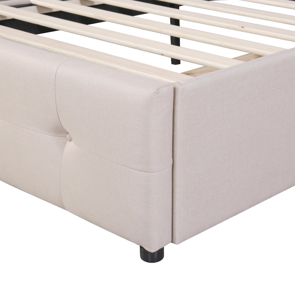 Letto con cassetti con LED e testiera regolabile imbottito beige con rete a doghe 210 × 99 × 100 106 cm