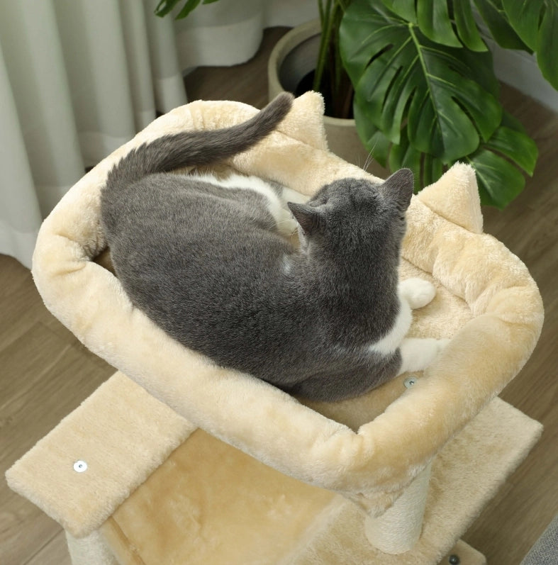 Tiragraffi per gatti 90 cm con amaca e cuccia, crema