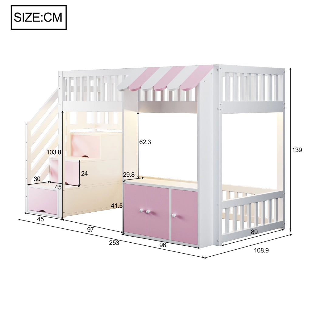 Letto a soppalco multifunzione 90 x 200 cm con luci LED