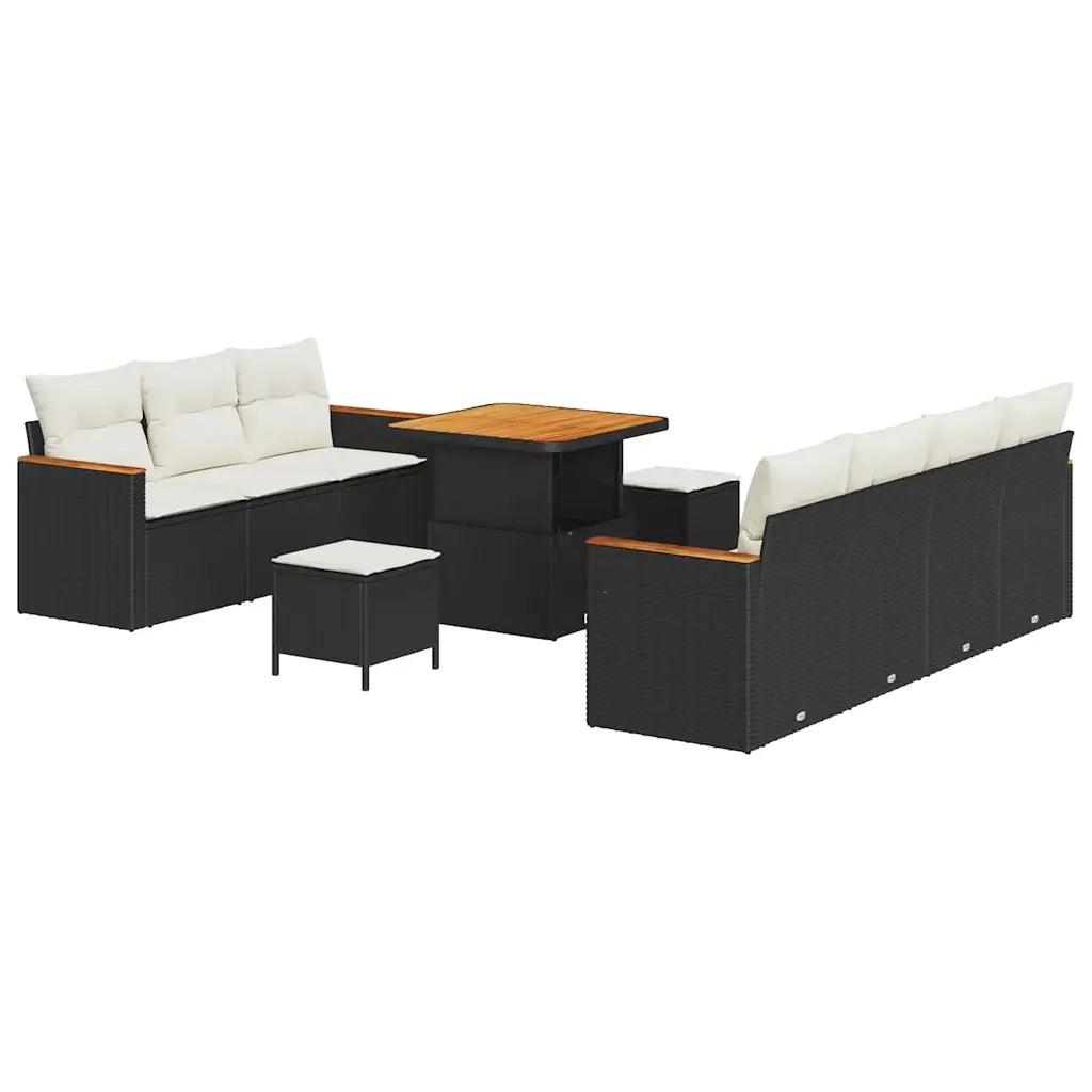 Set Divano da Giardino 14 pcs Nero e Crema polyrattan 3364955