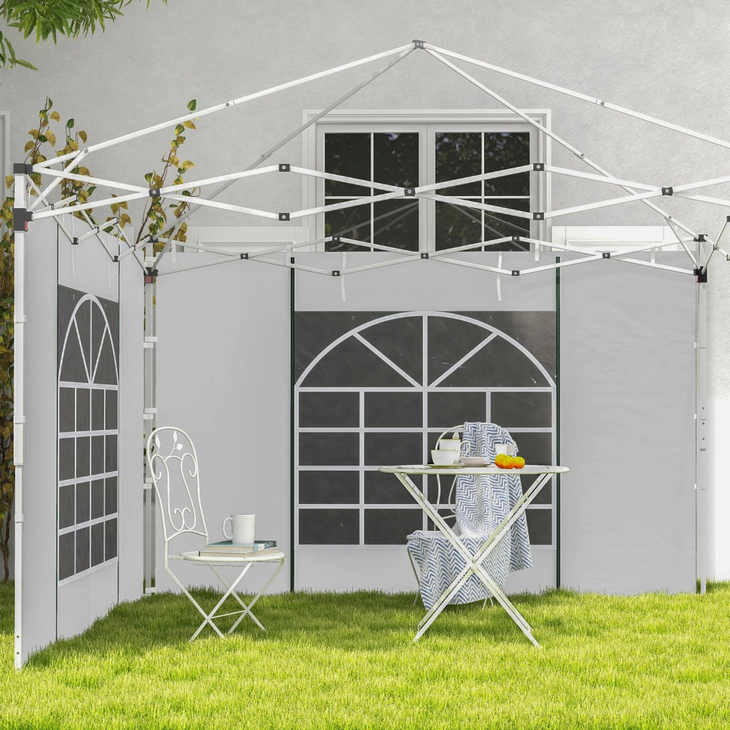 Pannelli laterali per gazebo, set da 2, pareti laterali con finestra e porta per tenda da festa 3x3/3x6 m, tessuto Oxford, bianco