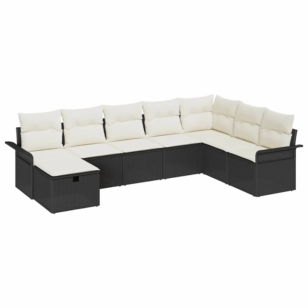Set Divano da Giardino 8 pcs Nero e Crema polyrattan
