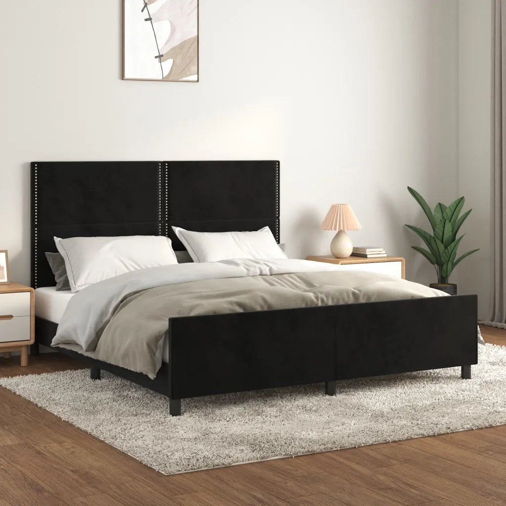 Letto matrimoniale | Letto per adulti | Giroletto con Testiera Nero 180x200 cm in Velluto