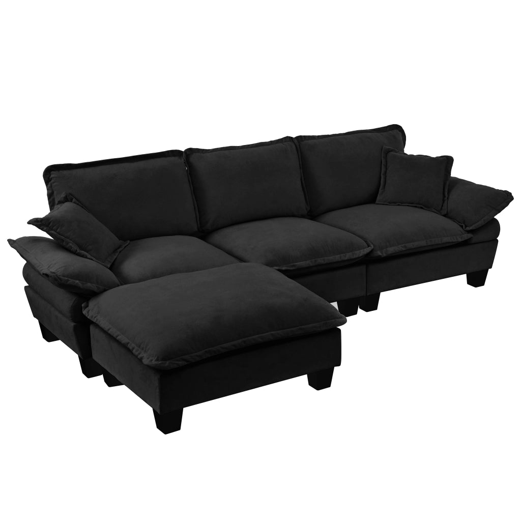 Divano Angolare Modulare con Ottomane ¨C MINIMAL ¨C Chenille, Nero, 5 Posti