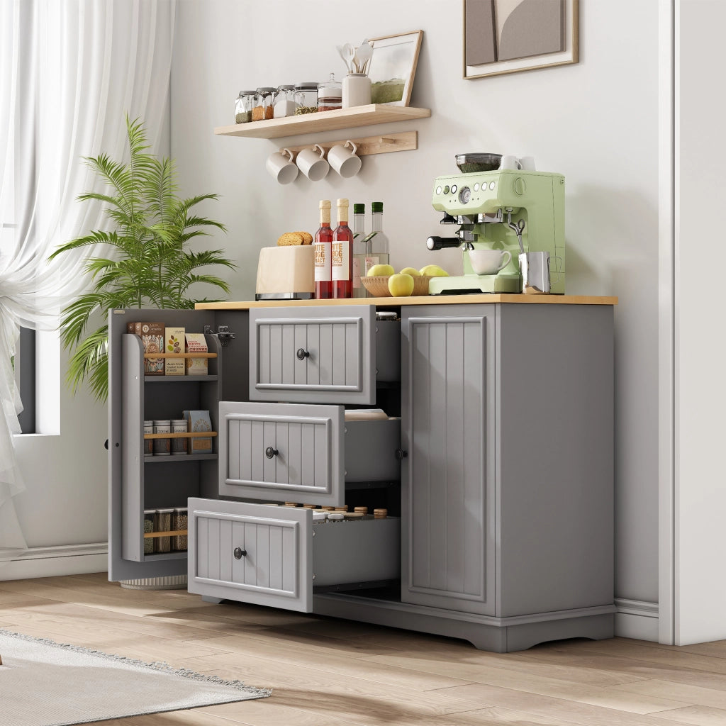 Credenza con 3 cassetti e ante stile frigorifero; ripiani regolabili; MDF grigio per cucina 126 × 40 × 86 cm